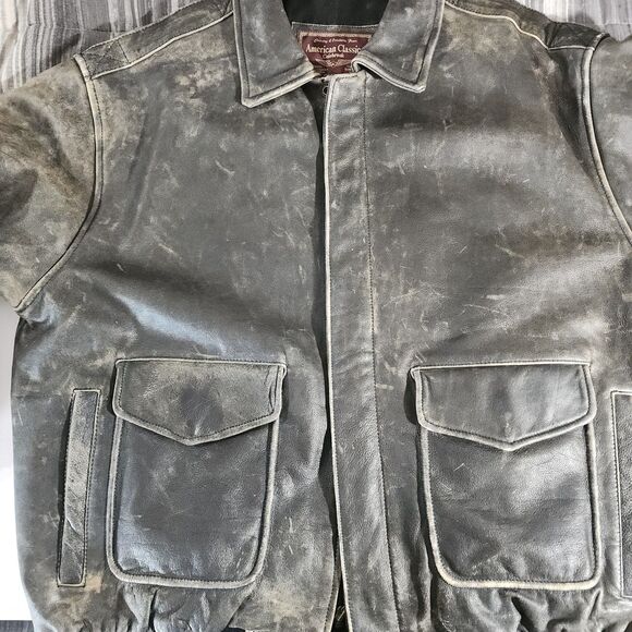 AMERICAN CLASSICS COLEBROOK BLACK DISTRESSED LEATHER BOMBER JACKET MENS SZ. XL - Picture 1 of 5